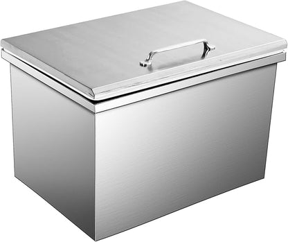 Upgraded Drop in Ice Chest, Stainless Steel Ice Cooler, Commercial Ice Bin with Cover, Outdoor Kitchen Ice Bar, Drain-Pipe and Drain Plug Included, for Cold Wine Beer