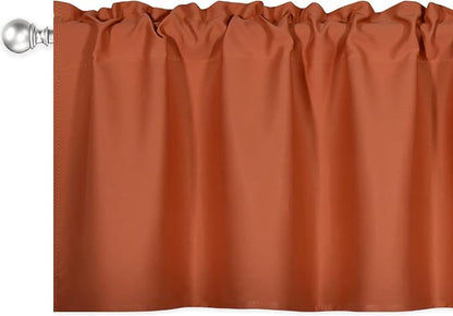 4 Panels Burnt Orange Valance - Rust Valance for Windows 42x18 Inch Solid Blackout Rod Pocket Kitchen Short Curtain Toppers Valance for Bathroom Living Room, Terracotta