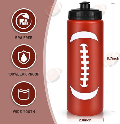 12 Pack Bulk Football Sports Water Bottle with 12 Pack Sticker Gift Set, Squeeze BPA-Free Reusable Water Bottles for Football Team Party Favors Gift（20OZ）