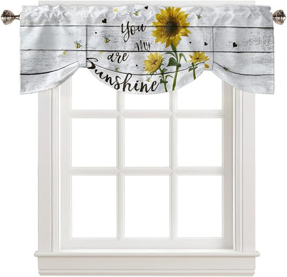 Sunflower Blackout Tie Up Valance Curtains for Kitchen Windows Farmhouse Rustic Vintage Wood Window Toppers Balloon Shades for Living Room/Bathroom/Bedroom,1 Panel,42" X 12" You are My Sunshine