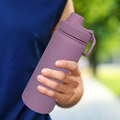 18oz Insulated Water Bottle ，Stainless Steel Sports Water Cup Flask with 2 Lids, Wide Mouth Travel Thermal Mug,Outdoor Sports Bottle（Jelly Purple）