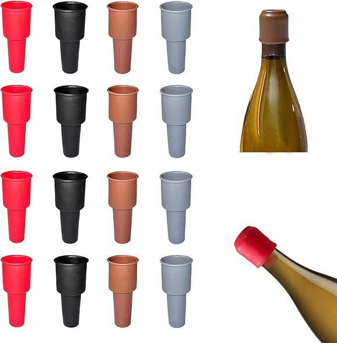 Wine Stoppers for Wine Bottles, Universal reusable wine stoppers, Silicone Wine Stopper Wine Bottle Stopper for Beer, Champagne, Prosecco Home Use (16)