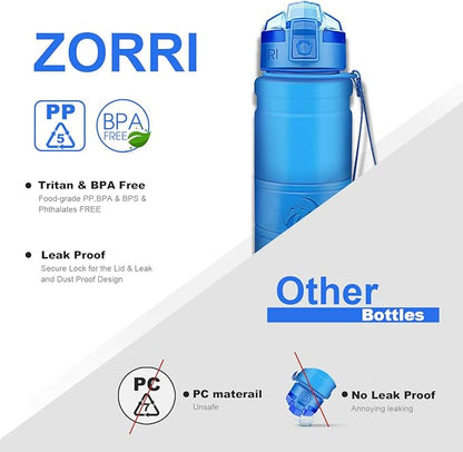 ZORRI 14/17/ 24/32 OZ Water Bottles, BPA Free Tritan Lightweight Leak Proof Sport Bottle with Brush, Lock Feature, Track Marker, and Flip Lid for Kids School, Fitness, Office, Sports & Outdoors