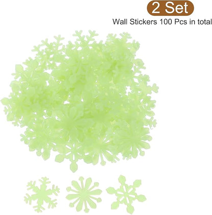 uxcell 100pcs Glow in The Dark Snowflake Fluorescent Plastic Wall Stickers Adhesive Murals Decals for Home Art Ceiling Bedroom Wall Decorations, Yellow