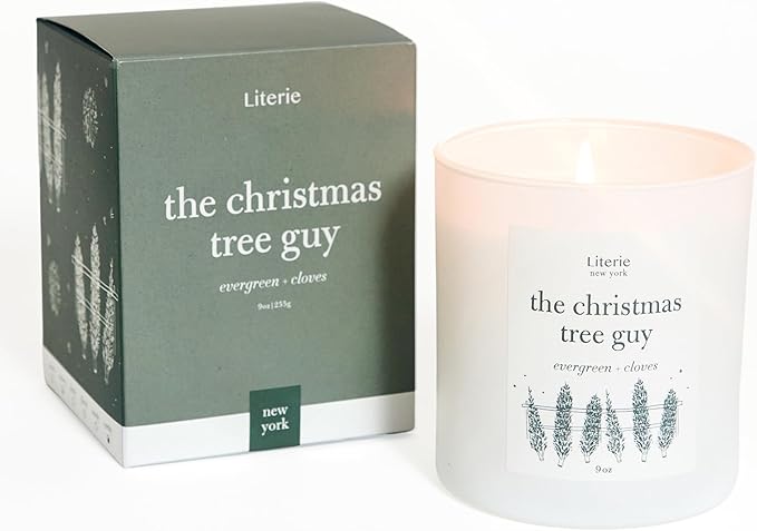 NYC Inspired Scented Candle: The Christmas Tree Guy - Evergreen & Cloves Scent, 9oz, 50 Hour Burn, Vegan Soy & Coconut Blend Candle for Home Decor, Gift for Women & Men