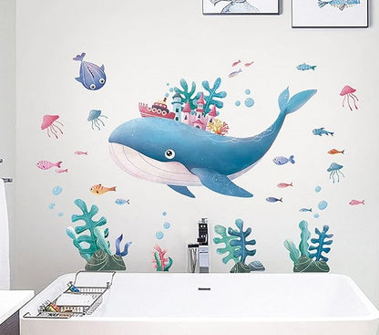 Wall Sticker Cartoon Wall Decals Removable DIY Wallpaper Waterproof Decor Mural for Nursery Baby Kids Bedroom Living Room Bathroom Kitchen Decoration Whale World 23.635.4"