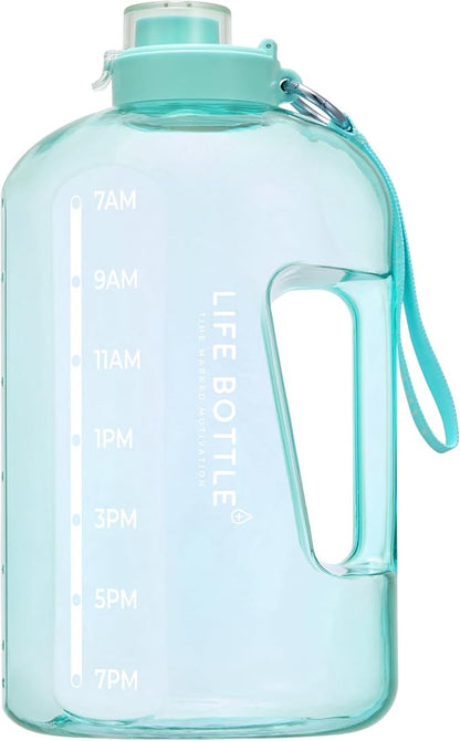 1 Gallon Water Bottle with Straw Lid and Chug Lid, Big Leakproof Water Jug with Time Marker, No Quotes. 128 oz Water Bottle with Handle and Straw, BPA Free