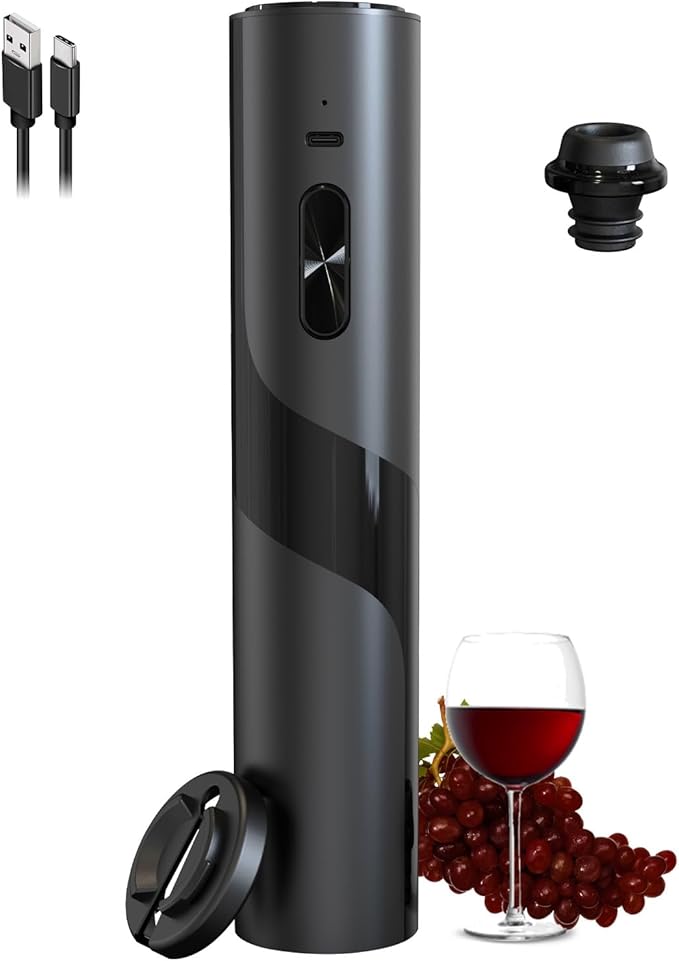 COKUNST Electric Wine Opener with Vacuum Pump, USB Rechargeable Corkscrews Wine Bottles Openers with Foil Cutter, Vacuum Stopper, Cordless Automatic Wine Opener Gift Kit for Wine Lovers Home Kitchen