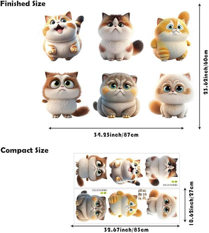 Cartoon Cute Cat Wall Stickers 3D Removable Cartoon Animal Cats Large Wall Decals for Kid Girl Baby Room Stickers Peel and Stick Wall Art Home Decor Living Room Bedroom Bathroom