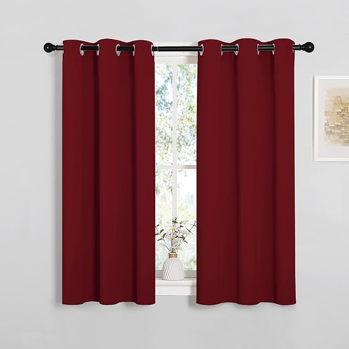 NICETOWN Christmas Window Curtains Blackout Drapes, Thermal Insulated Home Decorative Blackout Curtains/Draperies for Laundry Room (One Pair, 34 by 45-inch, Burgundy Red)