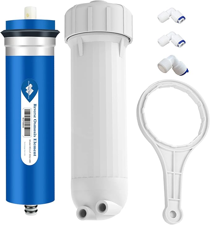 Membrane Solutions 400 GPD RO Membrane, Reverse Osmosis Membrane with Membrane Housing, 1/4" Quick-Connect Fittings, Check Valve, Replacement for Under Sink Home Drinking RO Water Filter System