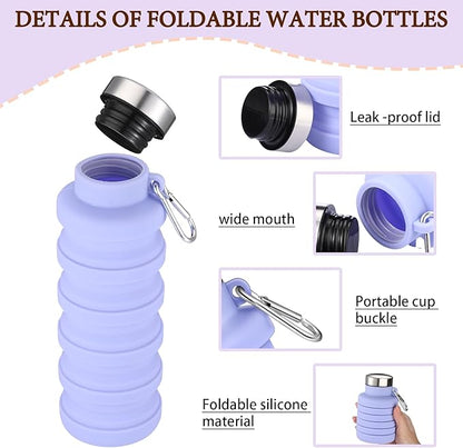 17oz Collapsible Water Bottles for Travel 500ml Reusable Foldable Silicone Water Bottle with Portable Buckle Silicone for Camping Hiking Sport