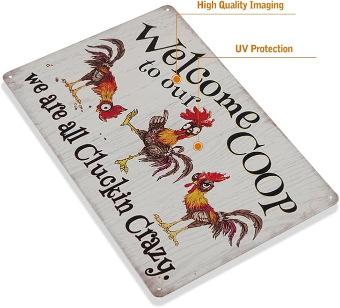 Welcome to Our Clucking Chicken Home Decor Wall Art Sign, Decorative Plaque for Living Room, Kitchen, Bedroom