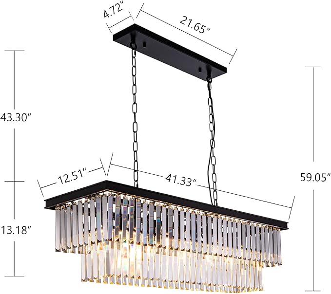 Wellmet Black Crystal Chandelier 40 inch for Dining Room, 11-Light Modern Linear Chandelier Ceiling Hanging, Farmhouse Chandeliers Light Fixture for Living Room, Dining Table, Bedroom, Kitchen Island