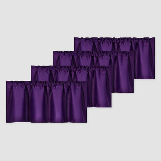 4 Panels Purple Valance for Windows 42x18 Inch Solid Thermal Insulated Blackout Rod Pocket Kitchen Short Curtain Toppers Valance for Bathroom Living Room