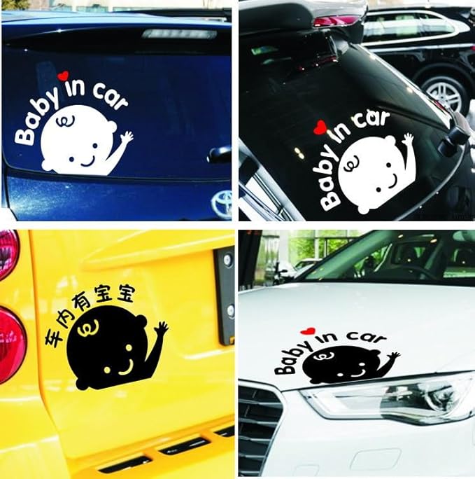 【Baby in Car 】Stickers for Car & 【Baby on Board 】Decals for Cars, Baby Safety Car Signs, Funny Baby Car Stickers (4Pcs White)