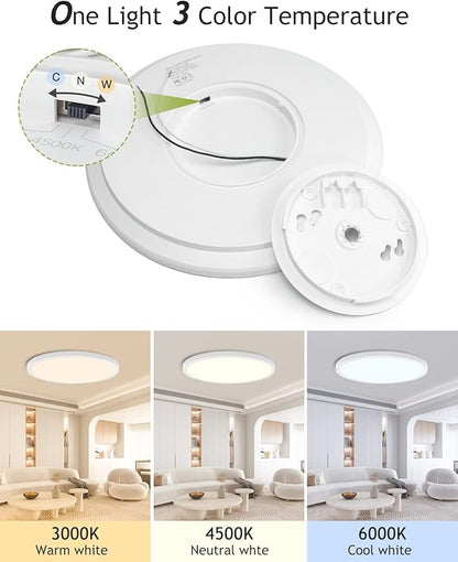 2PACK Flush Mount LED Ceiling Light Fixture White, 12Inch 28Watt, Dimmable & 3000K-4500K-6000K 3 Color Selectable Ceiling Lamp 3200LM Low Profile Ceiling Light for Kitchen Bedroom Hallway Porch