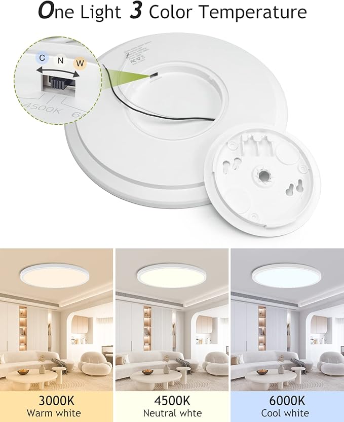 4PACK Flush Mount LED Ceiling Light Fixture White, 12Inch 28Watt, Dimmable & 3000K-4500K-6000K 3 Color Selectable Ceiling Lamp 3200LM Low Profile Ceiling Light for Kitchen Bedroom Hallway Porch