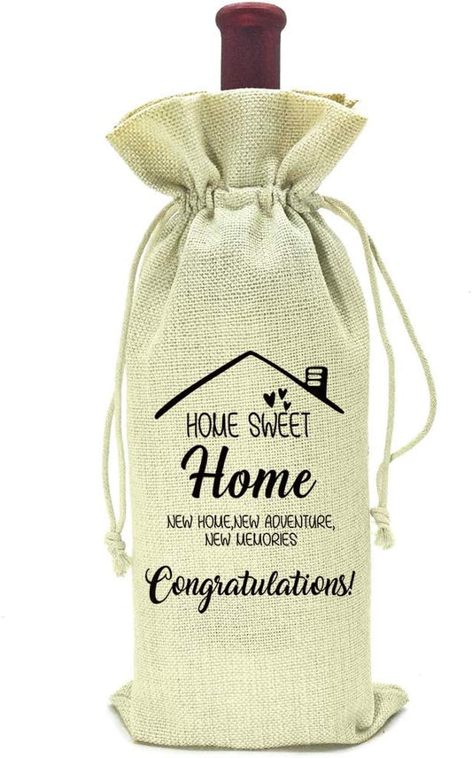 Yangcan0507 Housewarming Gifts,First New Home House Homeowner Gifts for Men, Women, mom,dad,Daughter,Son, Friends, Coworkers,Sweet Home, New Home,New Adventure,New Memories,Wine Bag