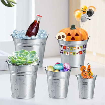 OBTANIM 8 Pack Galvanized Metal Buckets with Handle Ice Pails for Plants, Succulents, Party Favors Organizing, Rustic Home Decor or Classrooms Pencil Storage (5 x 3.5 inch)