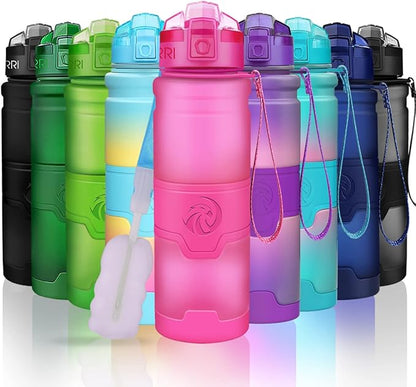 ZORRI 14/17/ 24/32 OZ Water Bottles, BPA Free Tritan Lightweight Leak Proof Sport Bottle with Brush, Lock Feature, Track Marker, and Flip Lid for Kids School, Fitness, Office, Sports & Outdoors