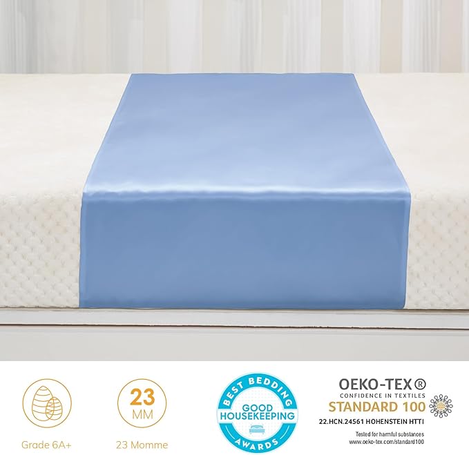 2 Pack 100% Mulberry Silk Crib Sleeve for Baby Hair Loss Prevention, Premium 23 Momme Natural Silk Bassinet Slip for Bassinets/Cradles/Cots/Cribs (Light Blue)