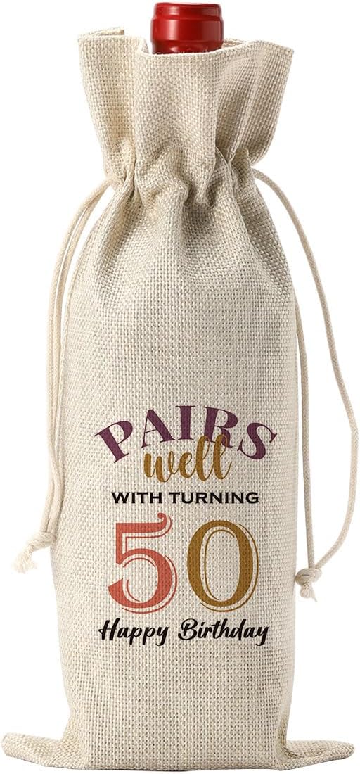 YUANHAO 1Pcs Funny 50th Birthday Gifts for Women Men Wine Bags 50th Birthday Decorations for Her Pairs Well with Turning 50 Wine Bag Happy Anniversary 50th Birthday Party Wine Gift Bags