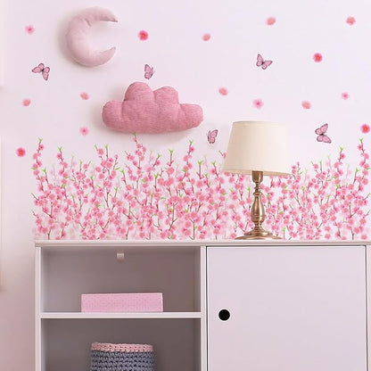 Pink Flower and Butterfly Wall Stickers - Elegant Home Decor