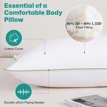 100% Breathable Cotton Cover Body Pillow for Adult Cooling Weighted Body Pillows Insert, Firm Support, and Unique Contour Swan Design for Full Body Relaxation 20 * 54（Green）