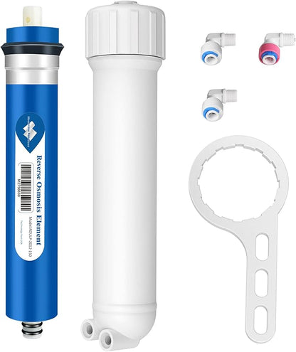 Membrane Solutions 150 GPD RO Membrane, Reverse Osmosis Membrane with Membrane Housing, Replacement for Under Sink Home Drinking RO Water Filter System, Wrench, 1/4" Quick-Connect Fittings,Check Valve