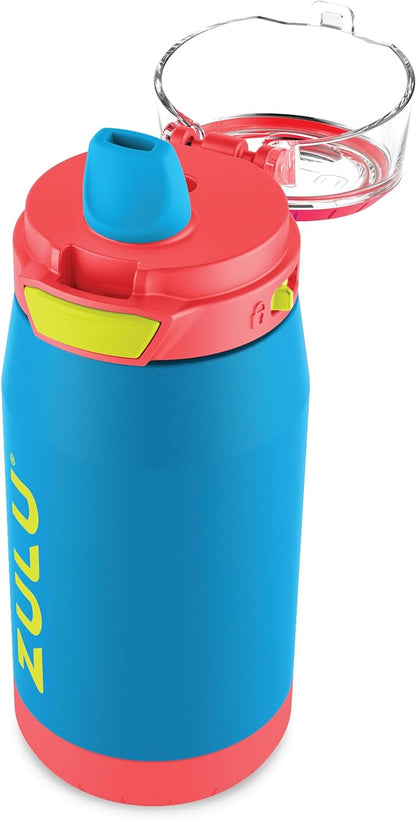 ZULU Kids Flex 12oz Stainless Steel Insulated Water Bottle with Silicone Spout, Leak-Proof Locking Flip Lid and Soft Touch Carry Loop for School Backpack, Lunchbox, and Outdoor Sports, Superhero