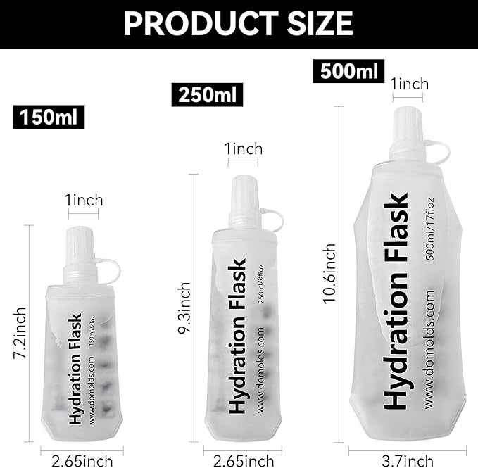 2 Pack Premium Collapsible Water Bottle-500ml (17.6oz), Portable Soft Flask Water Bottle for Hydration Pack/Running Vest- Folding Water Bottle for Running, Hiking, Cycling (White 500ml*2)