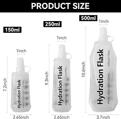 2 Pack Premium Collapsible Water Bottle-250ml (8.8oz), Portable Soft Flask Water Bottle for Hydration Pack/Running Vest- Folding Water Bottle for Running, Hiking, Cycling (White 250ml*2)