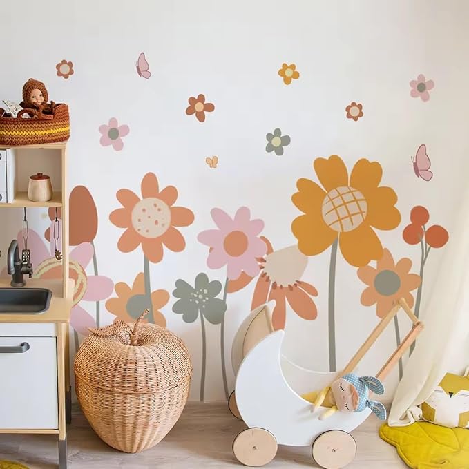 Sunflower Peel and Stick Wall Decals | Sunflower Decorations for Bedroom Kitchen Classroom Living Room | Self-Adhesive Vinyl Sunflower and Butterfly Wall Stickers, SF39138