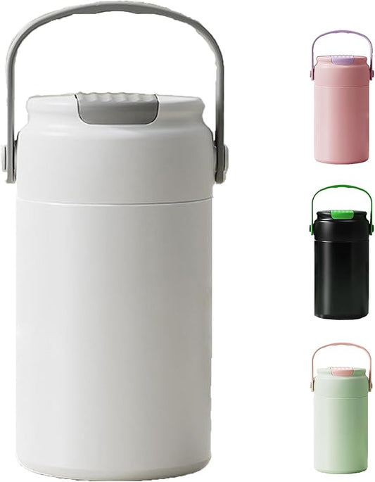 18 oz Insulated Water Bottle Sport, Stainless Steel Water Flask, Big Sports Metal Water Bottle with Straw, Travel Insulated Thermos Thermal Mug Cup, White and Grey