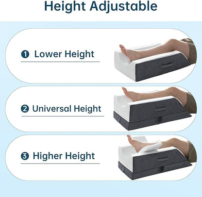 YUGYVOB 3-Height Adjustable Leg Elevation Pillow, Memory Foam Leg Pillow Support for Post-Surgery, Knee, and Ankle Pain Relief, Wedge Pillow Improves Circulation, Removable/Washable Cover