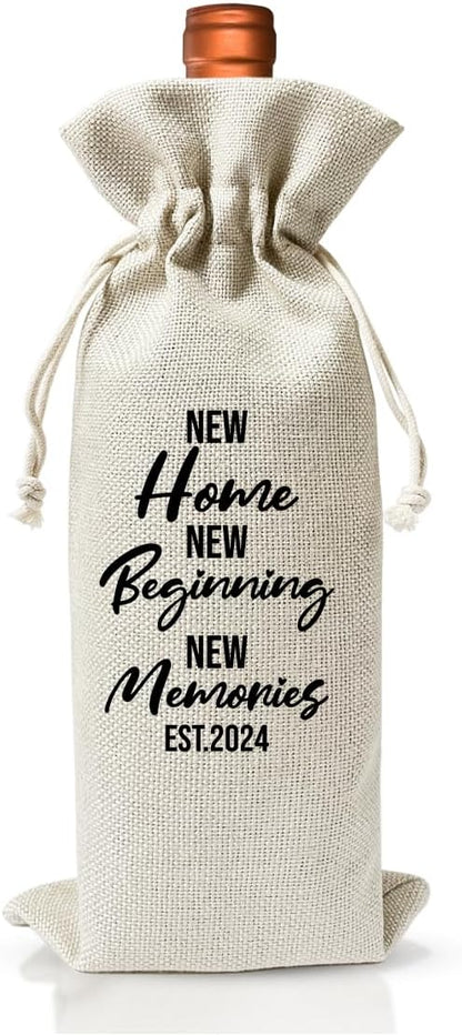 New Home New Beginning New Memory Gift, Wine Bag for Wine Bottle Gift, Closing Gift for Home Buyer, Housewarming Party Decoration, House Accessory for Home, Return Gift for Housewarming