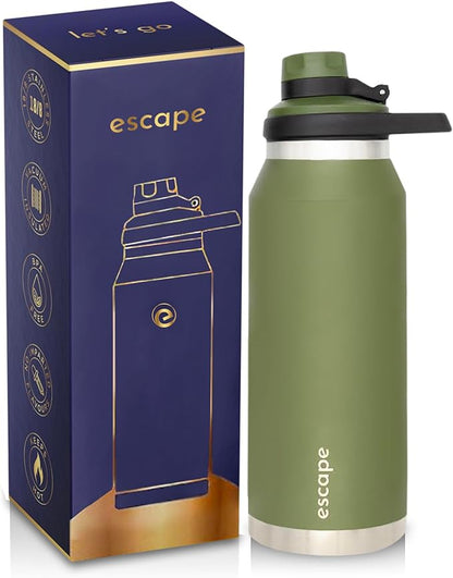 1 Liter Water Bottle Ideal for Gym Dishwasher Safe 34 oz Insulated Stainless Steel that Keeps Hot & Cold Wide Mouth EVERGREEN ESCAPE