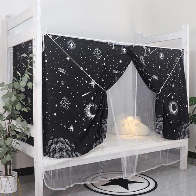 Dorm Bottom Bunk Bed Curtains Privacy Curtains 350g Dustproof Breathable Single Bed Blackout Curtains Panels Privacy Underbed Loft Bed Canopy Tent Curtain Shading Drapes for Dorm College Home 2 panels