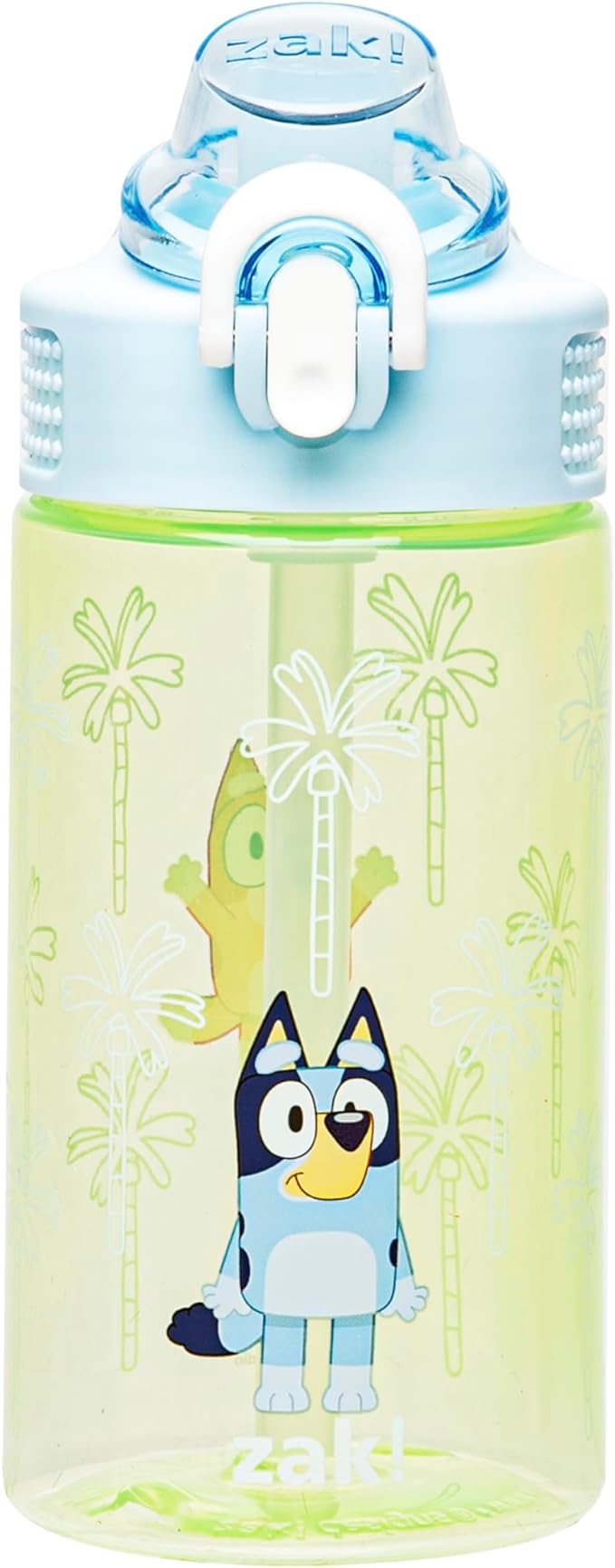 Zak Designs Sage Bluey Kids Water Bottle For School or Travel, 16oz Durable Plastic Water Bottle With Straw, Handle, and Leak-Proof, Pop-Up Spout Cover (Bluey & Bingo)