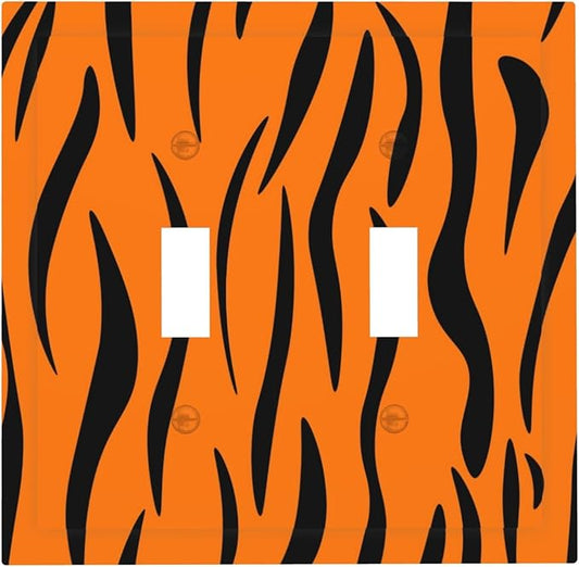 Tigers Stripes Orange Double Toggle Light Switch Covers 2 Gang Wall Plate Dual Decorative Switchplate Electrical Faceplate for Bathroom Country Kitchen Bedroom Decor, 4.9" x 5"