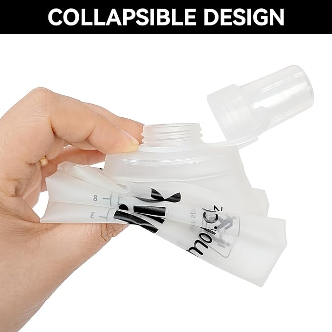 2 Pack Premium Collapsible Water Bottle-500ml (17.6oz), Portable Soft Flask Water Bottle for Hydration Pack/Running Vest- Folding Water Bottle for Running, Hiking, Cycling (White 500ml*2)