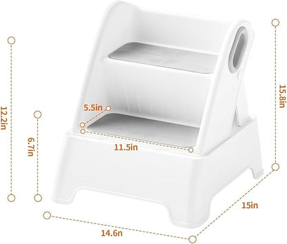 Toddler Step Stool, Adjustable 2 Step Stools for Kids, Removable Sitting Stool for Kitchen Counter Bathroom Sink Toilet Potty Training with Handles and Non-Slip Pads(Grey)