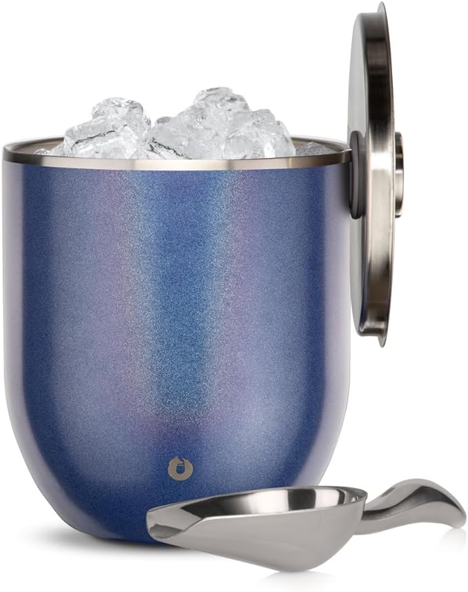 SNOWFOX Plus, Premium Vacuum Insulated Stainless Steel Ice Bucket with Lid/Scoop,Home Bar Accessories,Elegant Bartending Ice Bucket for Parties,Beautiful Outdoor Entertaining Supplies,3L,Shimmer Blue