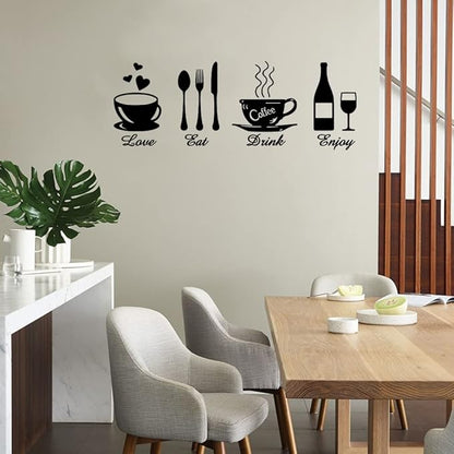 Eat Love Drink Enjoy Kitchen Fork Spoon Knife Sign Logo Wall Decals Quotes Letters Stickers Dining Room Restaurant Living Room DIY Home Removable Decals