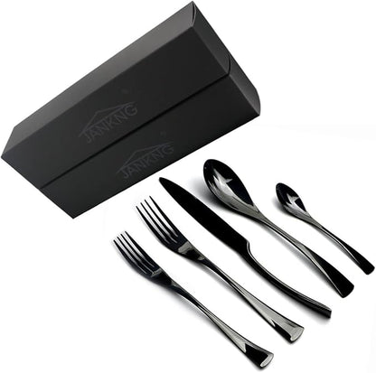 18/10 Stainless Steel Flatware Set,Luxury Black Cutlery Silverware Dinner Service Dessert Fork Tea Spoon Knife,for Home Kitchen Restaurant Hotel, Qty=15 Pcs