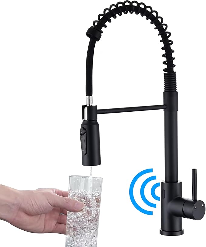 Touchless Kitchen Faucet with Pull Down Sprayer Water Filte 3 Hole Single Handle for Sink Rv Commercial Outdoor Laundry Brass Stainless Steel Material（Black）