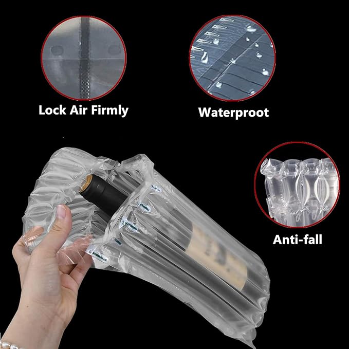 15 Packs Wine Bottle Protector Bags for Travel, goldhik Inflatable Packaging Bubble Wrap Bags for Wine Fruit Glass Bottle, Inflatable Air Column Cushion Bags with Free Pump