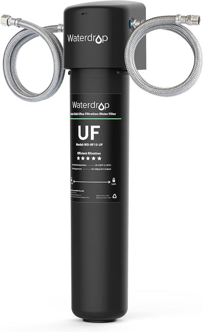 Waterdrop 15UA-UF 0.01 μm Ultra Filtration Under Sink Water Filter for Baçtёria Reduction, 𝟐 𝐘𝐞𝐚𝐫𝐬, Reduces Lead, Chlorine, Bad Taste & Odor, Direct Connect to Kitchen Faucet, USA Tech