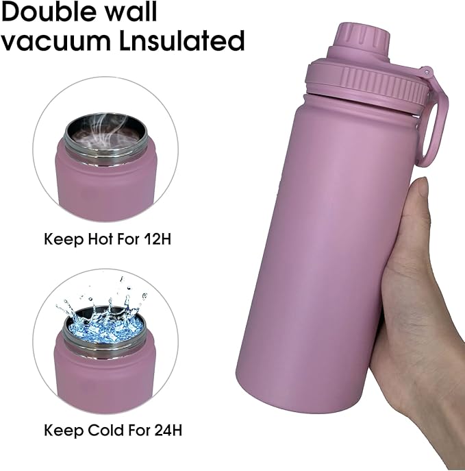 18oz Insulated Water Bottle ，Stainless Steel Sports Water Cup Flask with 2 Lids, Wide Mouth Travel Thermal Mug,Outdoor Sports Bottle（Jelly Purple）